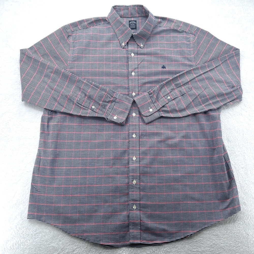 Brooks Brothers Mens Button Down Shirt 2XLT Check Non-Iron Stretch Long Sleeve